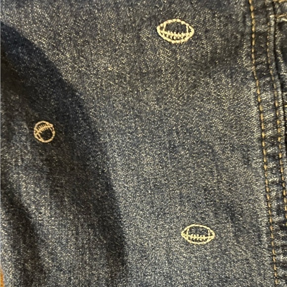 OshKosh B’Gosh | Denim Overalls with Footballs | 18 mo - Picture 3 of 7